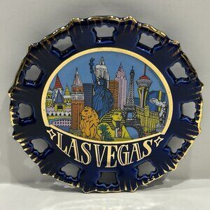 Las Vegas Souvenir Plate Decor Blue & Gold Casinos Western Supply 4 3/4 Inches